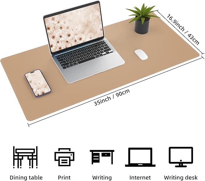 AFIING Cork Desk Mat 35.4" x 17", Dual-Sided Natural Cork & PU Leather Desk Pad, Non-Slip Waterproof Large Mouse Pad for Office, Home & Gaming, Dark Apricot