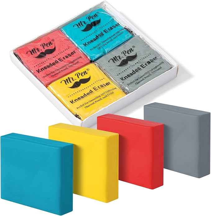 Mr. Pen Kneaded Eraser - 4 Pack, Colorful, Moldable Art Erasers for Artists, Drawing