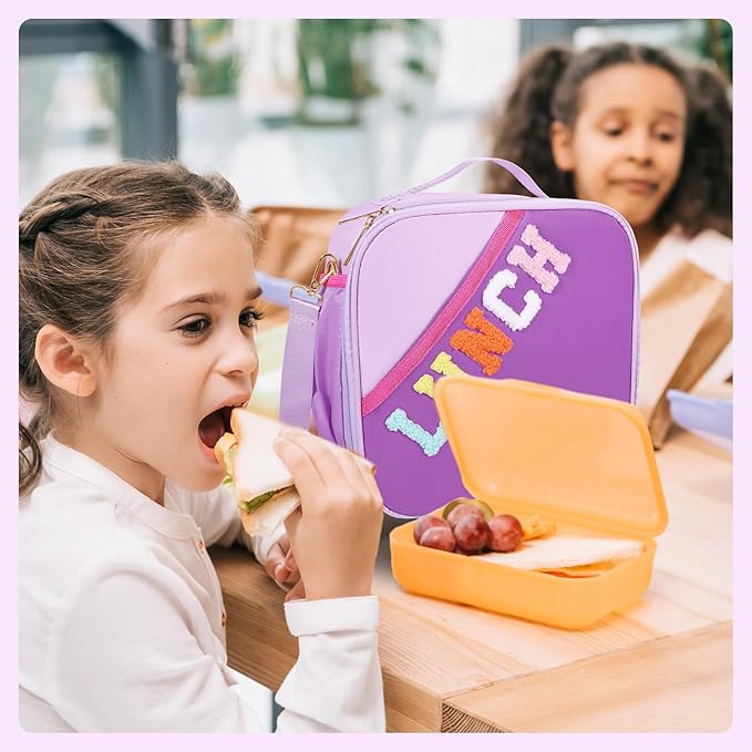 Nsrzua Lunch Bag Kids,Insulated Lunch Bag With Adjustable Shoulder Strap,Reusable Lunch Bag for Kids, Girls,Boys, lunch Bag Women,Preppy Lunch Box for School,Travel, Picnic (dark purple)