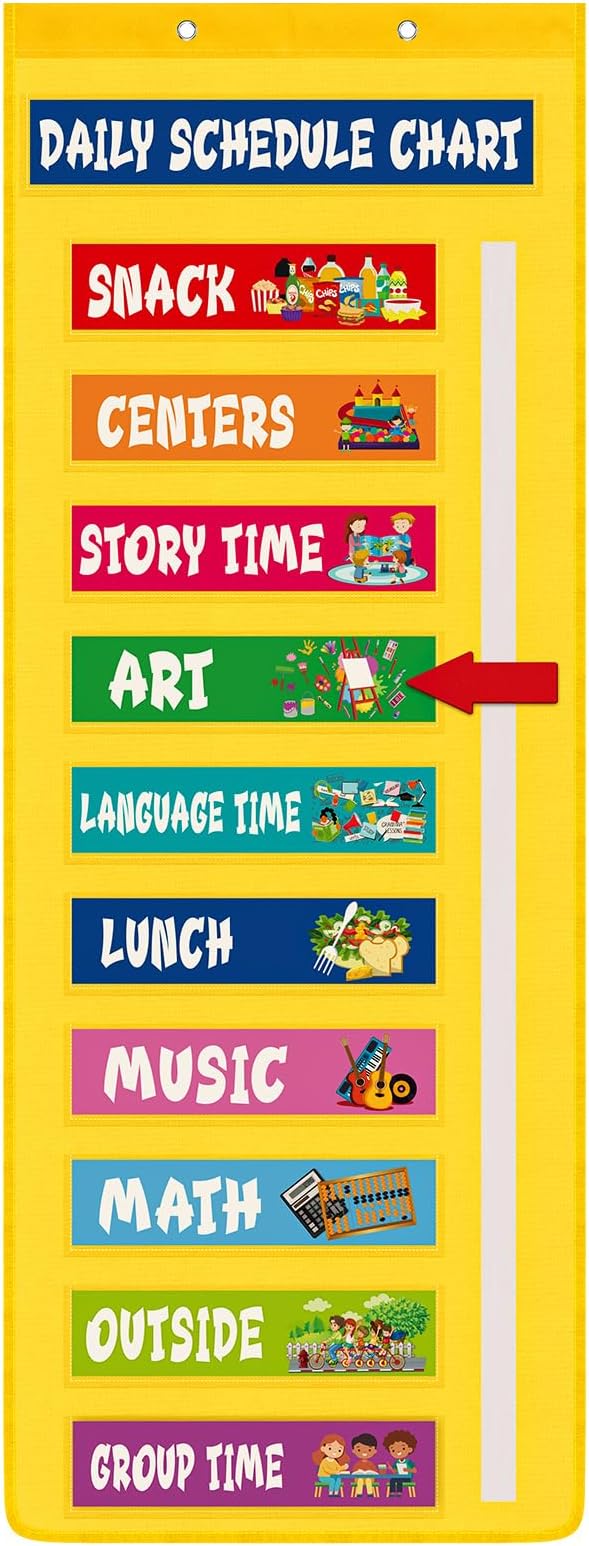 51 Inch Daily Visual Schedule Pocket Chart Classroom Schedule Calendar Pocket Chart with 36 Colorful Visual Cards Move Arrow Teacher Management Tools Supplies for School Daycare Home Preschool Decor