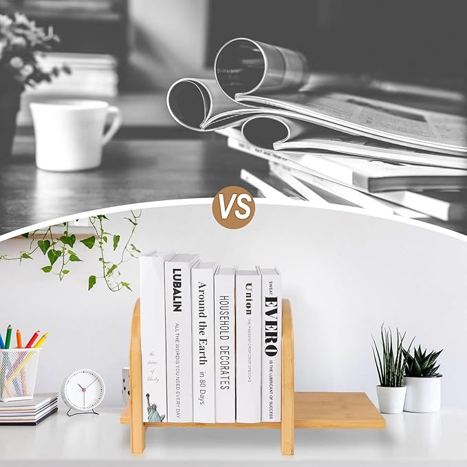 Bamboo Tabletop Bookshelf - Expandable Desktop Bookcase - No Tools Required to Assemble This Desk Bookshelf - Sturdy Desktop Book Shelf for Office, Study Room