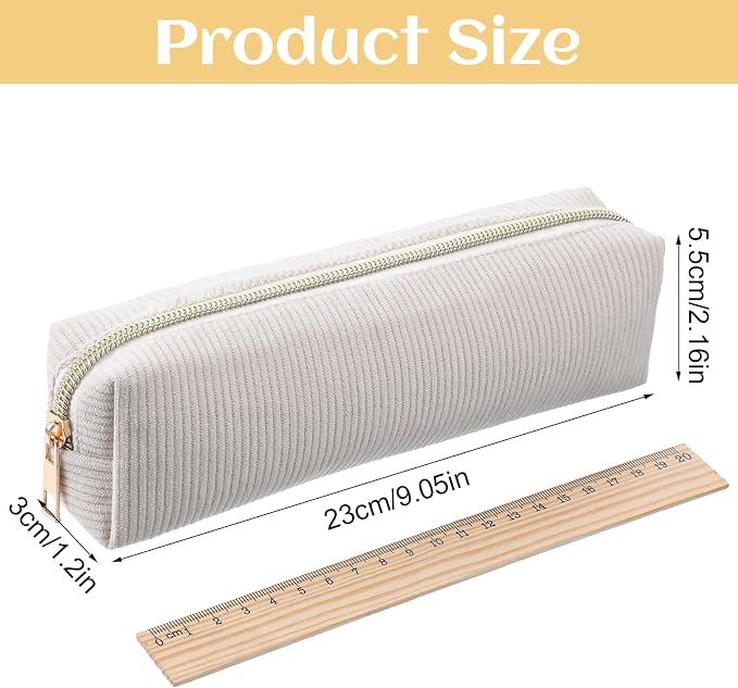 Corduroy Pen Case, Aesthetic Pencil Pouch, Simple Pen Bag with Practical Zip Portable Makeup Bag Stationery Pouch for Women