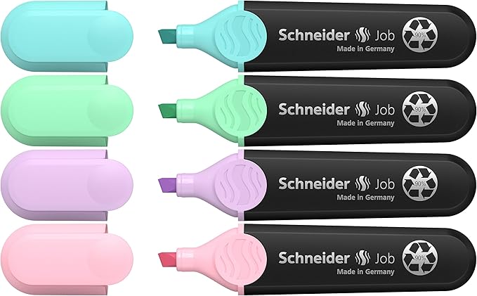 Schneider Pastel Job Highlighter Marker, Chisel Tip, Turquoise, Mint, Lavender, Light Pink, 4 Pack (115098)