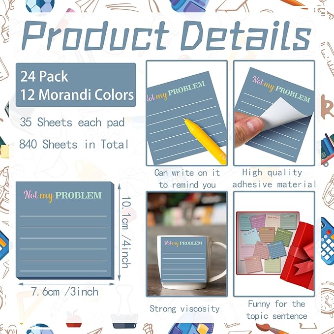 Yinder 24 Pcs Inspirational Sticky Notes Cute Motivational Sticky Notes Pad End of Year Employee Appreciation Gifts Bulk for Teacher Nurse Coworkers Office Supplies 3 x 3'' (Funny,Morandi Color)