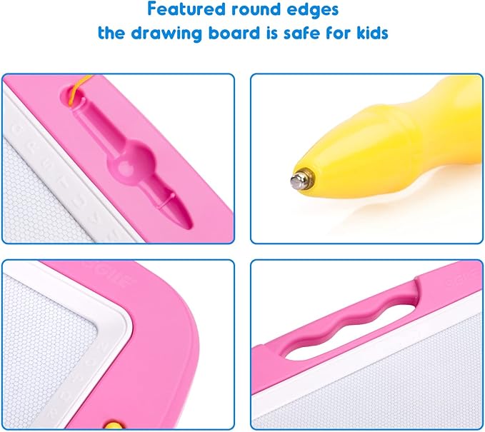 SGILE Toddler Toys for Kids, Large Magnetic Drawing Board for Birthday Gift, Toys for 1 2 3 4 Year Old Girls Boys, Etch & Sketch Pad with 4 Stamps, Learning and Educational, 16 ×13 in, Pink
