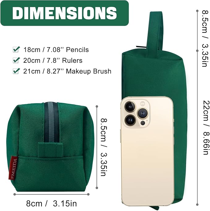 Fmeida Pencil Case Pouch - Water Resistant Pencil Pouch Portable Pencil Bag Simple Office Stationery Pouch with Handle Back to School Supplies - Dark Green