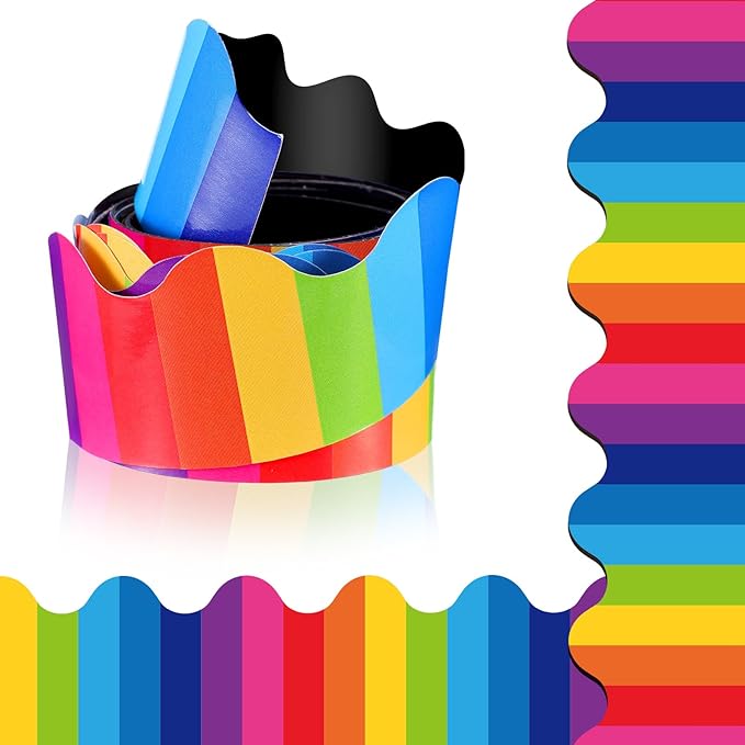 Fuyoooo 49 ft Rainbow Magnetic Borders for Classroom, Pencil Bulletin Board Borders Magnetic Whiteboard Classroom Strips Reusable Rolled Wall Trim for School Teacher Offices Chalkboard