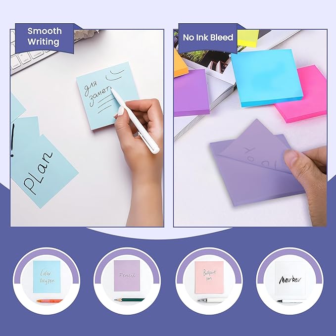 3x3 Inches Sticky Notes Variety Pack, 18 Pads Self Stick Notes, 50 Sheets/Pad, 900 Total Sheets, Included Blank, Lined and Transparent Pads, Bulk Teacher School and Office Supplies