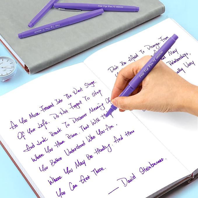 Lelix Felt Tip Pens, 15 Purple Pack, 0.7mm Medium Point, Felt Tip Markers Pens for Journaling, Writing, Note Taking, Planner, Perfect for School Office and Art Supplies