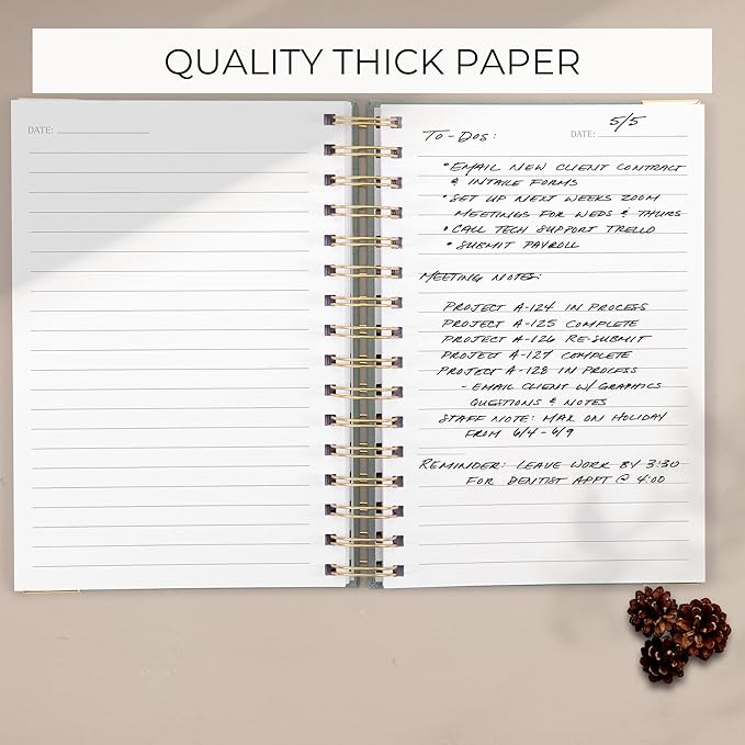 Aesthetic Thick Spiral Notebook Journal For Women in A5 Format - Modern Linen Hardcover College Ruled Note Book With 220 Lined Pages - Perfect For Writing And Staying Organized at Work or Schoo