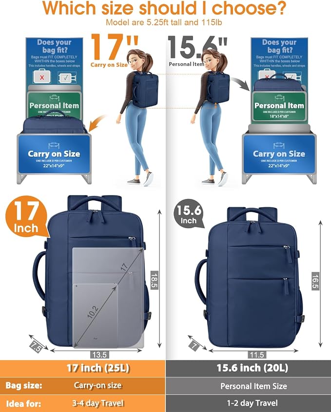 Capolo Travel Backpack for Women Men Waterproof Laptop Backpack Airlines Approved Carry On Backpack Bag Computer Backpack for Business, Work, Traveling Fits 17 Inch Laptop(Dark Blue)
