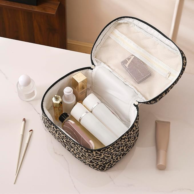 uekeboag Large Travel Quilted Makeup Bag for Women | Soft Floral Cotton Cosmetic Bag, Foldable Coquette Aesthetic Toiletry Organizer