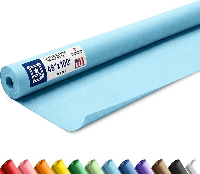 Light Blue Construction Paper Roll 48" x 100 ft – Made in USA – 48" Bulletin Board Paper for Classroom & School, Teachers & Kids