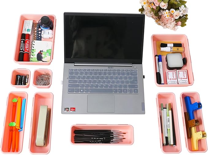 Kutesna 15 PCS Interlocking Desk Drawer Organizer Separator for Office,Bathroom,Kitchen,Makeup（Pink）