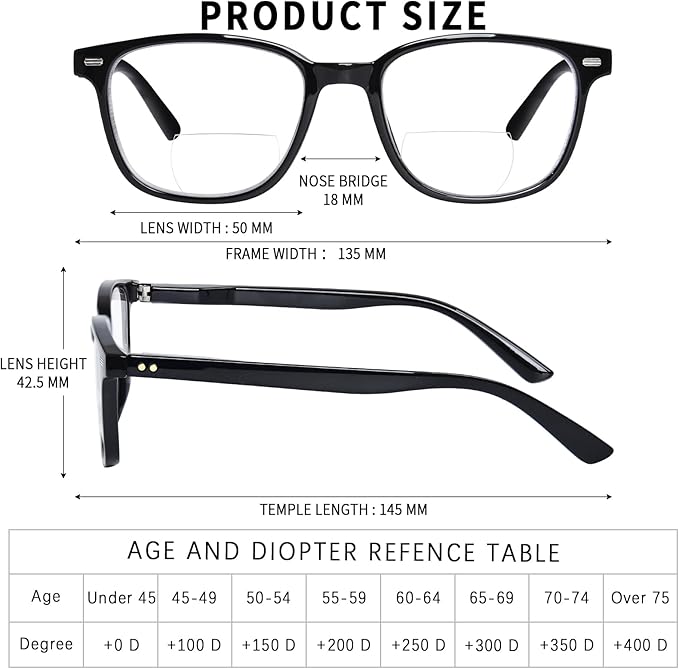 Bifocal Reading Glasses for Women, Blue Light Blocking Computer Readers with Spring Hinges, Retro Square Frame