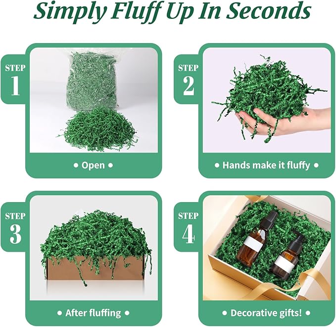 CANIYA 1 LB Green Crinkle Cut Paper Shred Filler, Shredded Paper Filling for Gift Basket, Filler Paper for Birthday, Wedding, Anniversaries