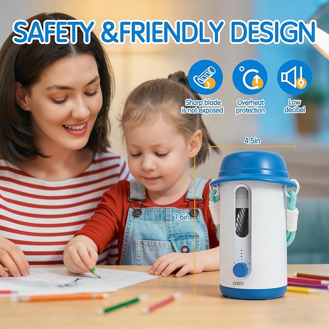 Electric Pencil Sharpener, Low Noise Fully Automatic Pencil Sharpener for Classroom,6.9-10.8mm Colored/Jumbo Pencils, Auto in & Out,Rechargeable Hands-Free Sharpener for Home/Office,Blue