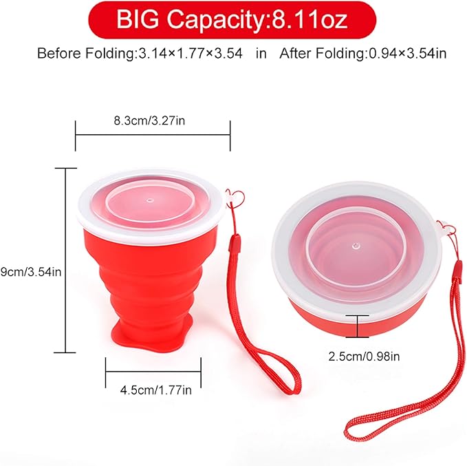 5 Pack Silicone Collapsible Travel Cup,Expandable Camping Cup with Lids,Portable Travel Cup for Outdoor Travel Drinking
