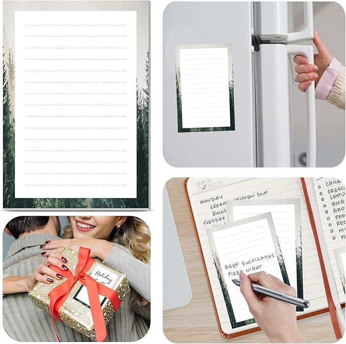 2 Pack Lined Sticky Notes 4x6 in, Cute Self-Stick Notepads with Lines, Large Memo Pads Strong Adhesive for Office, Home Green Beautiful Forest