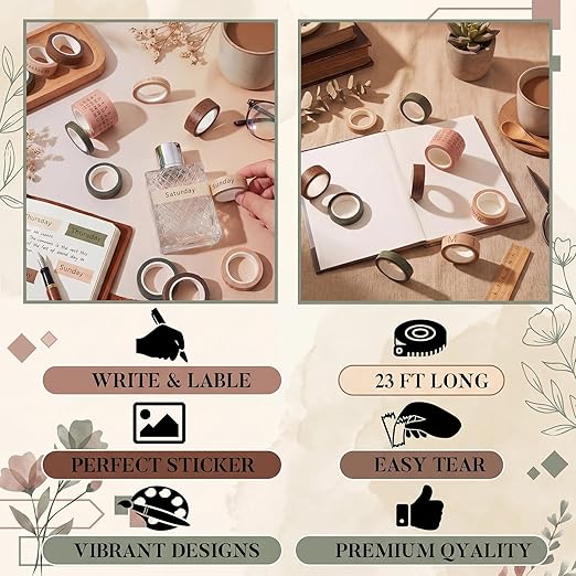Chuangdi 9 Rolls Calendar Washi Tape Set Day Week Month Number Vintage Calendar Date Washi Masking Tape Decorative Patterned Marking for Arts Crafts Journal Planner (Pink, Green, Brown, Light Brown)