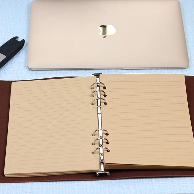 Vintage Kraft Paper - A5 Lined Flipchart Refill, 80 Sheets (160 Pages) for 6-Ring Binders, Journal, Notebook, Diary