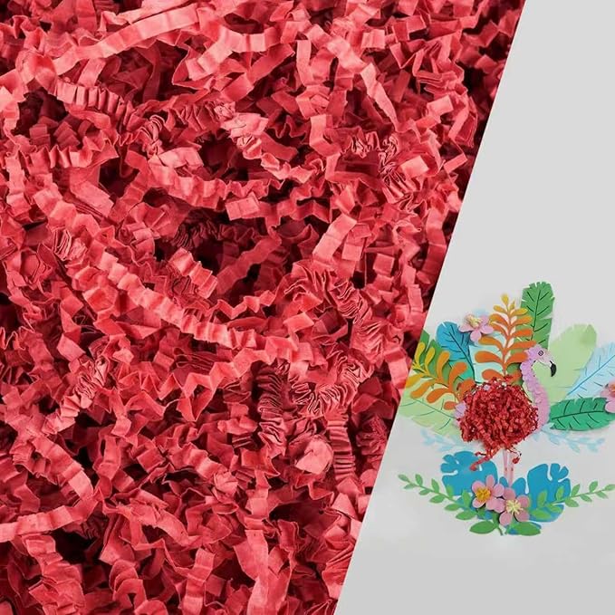 Gainspra 2 LB Crinkle Paper Filler for Gift: Shredded Wrapping for Gift Boxes or Wedding or Birthdays, Crinkle Cut Paper & Basket Stuffing Filler (Red)