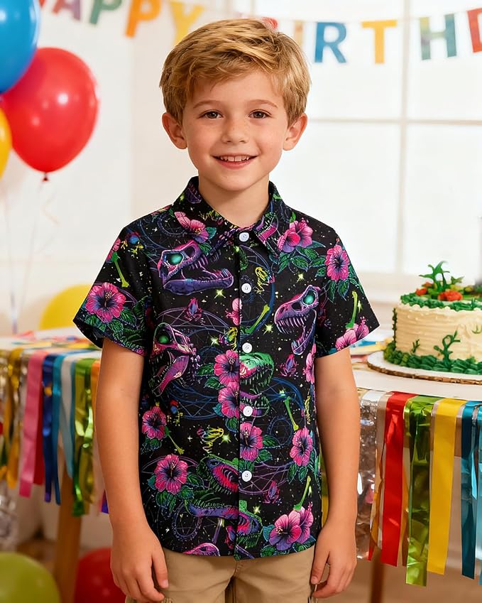 Enlifety 2-10T Kids Hawaiian Shirt Boys Short Sleeve Button Down Shirts Hawaii Summer Casual Blouse