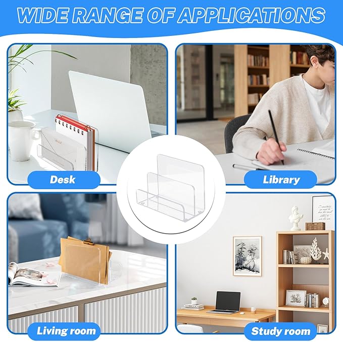 2 Compartments Acrylic Mail Holder, Vertical Letter Holder for Desk, Office Home File Envelope Mail Organizer Sorter for Desktop Bill Document Notebook (1)