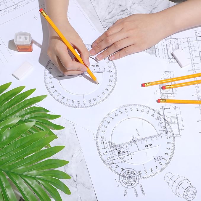Zonon 2 Pack 6 Inch Protractor, Multifunctional Drawing Ruler Rotatable Mathematical Function Math Geometry Ruler Set, 360 Degree Protractor, Drafting Tools, Large Circle Protractors(Classic)