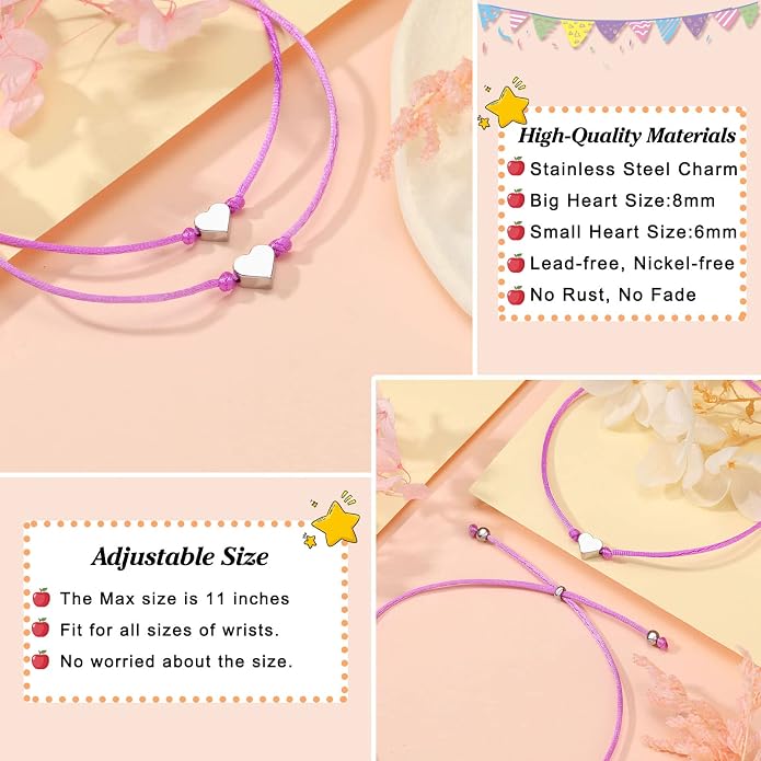 UNGENT THEM Big & Small Heart Bracelets Back to School Gifts for Girls