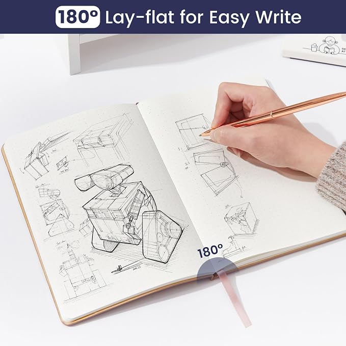 Dotted Journal Notebook Soft Cover PU Leather Journaling Notebooks for Women Men Writing Work Office School 160 Pages 100 GSM Thick Paper A5 Dotted 80 Sheets 5.79"x8.27", Dark Blue