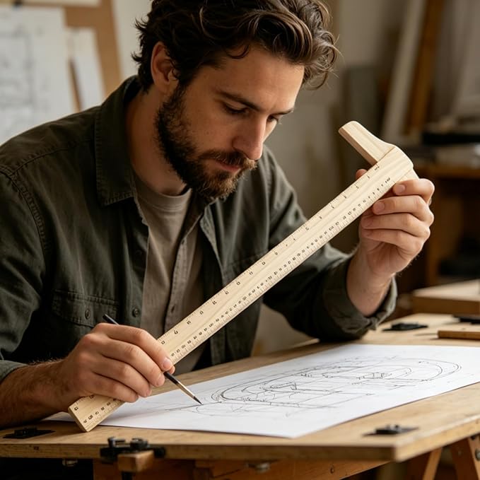 24 Inch Wood Ruler 4 Pack T-Square Wooden Rulers Bulk Wood Measuring Ruler Office Ruler School Supplies Art Framing Wooden Rulers Drafting Ruler 2 Scale