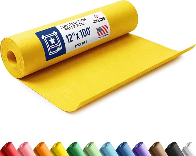 Yellow Construction Paper Roll 12" x 100 ft – Made in USA – 12" Bulletin Board Paper for Classroom & School, Teachers & Kids