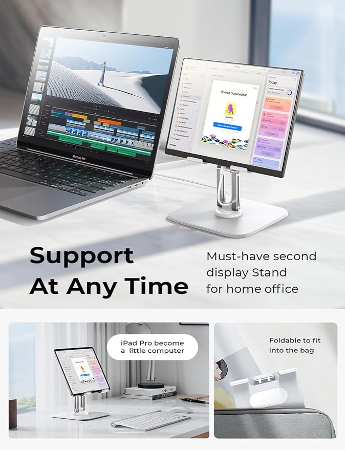 LISEN for iPad Stand Holder Adjustable Tablet Stand for Desk, 2026 for iPad Accessories Rotating Display Stand PC Office Accessories for Desk Women Kindle (White)