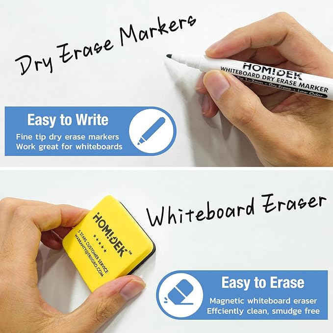 HOMiDEK Magnetic Dry Erase Board, 3 Colors Fridge Magnet White Board Sheet with 4 Markers & 1 Eraser, Reusable Blank Magnetic Whiteboard to Write On for Refrigerator, Locker, Cabinet, Door - 8.5 x 11