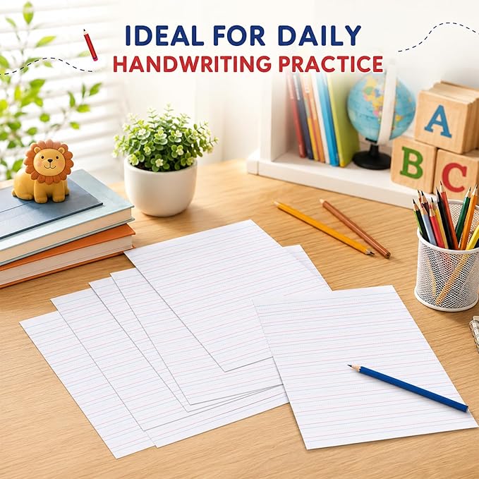 OBUSATT Kindergarten Practice Paper Raised Line Primary Writing Paper with 0.5inch Spacing Multi-Sensory Wide Line Kindergarten Handwriting Tablet for Kids Teachers, 8.5 x 11 Inch（60 Sheets）