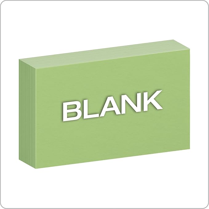 Oxford Blank Color Index Cards, 3" x 5", Green, 100 Per Pack (7320 GRE) (Pack of 2)