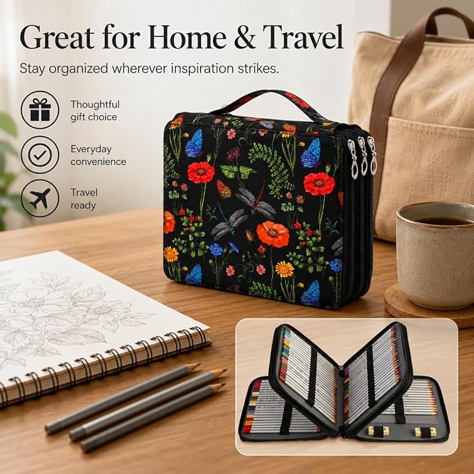 200 Slots Colored Pencil Case Organizer, 4 Layer Bag | Twill Oxford fabric,203 elastic loops,detachable handle,for travel, home storage,drawing tools,creative gifts