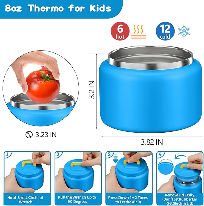 MAISON HUIS Bento Lunch Box with 8oz Soup Thermo, 5-Compartment Leak-Proof Container, Thermo Hot Food Jar and Insulated Lunch Bag, BPA Free,Travel, School (Blue)