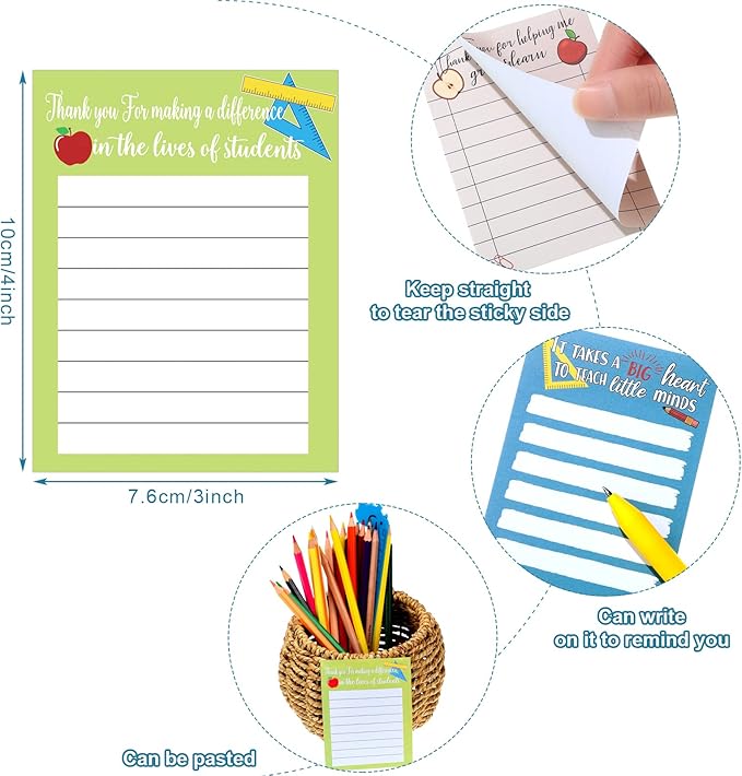 Pajean 12 Pcs End of Year Teacher Gifts Teacher Appreciation Notepad Gift Sets Lined Notepads to Do List Memo Notepads for Graduation Present Colored Cute Sticky Paper Notes Supplies(Cute Style)