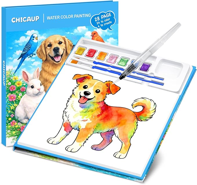 CHICAUP Paint with Water Coloring Books for Kids, Pet Themed Watercolor Painting Kit Painting Activity for Children, Creative Arts Crafts Drawing Gift Toy for Boys & Girls Ages 3-12