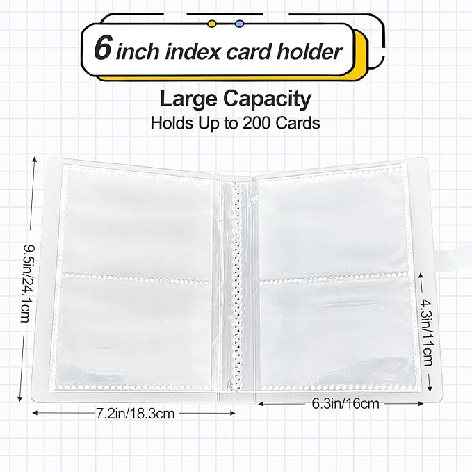 Index Card Holder, Holds 200 Cards, Clear Card Binder Organizer for Flashcards, Recipe Cards, Note Cards (4″ x 6″)