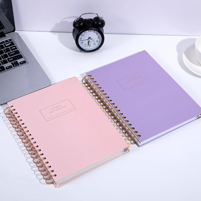 Yoment 2 Pack 5 Subject Notebook College Ruled, Hardcover Spiral Notebooks for Work School, B5 Multi Subject Notebook with Tabs Dividers, 240 Pages Lined Journal for Women Men, Pink&Purple