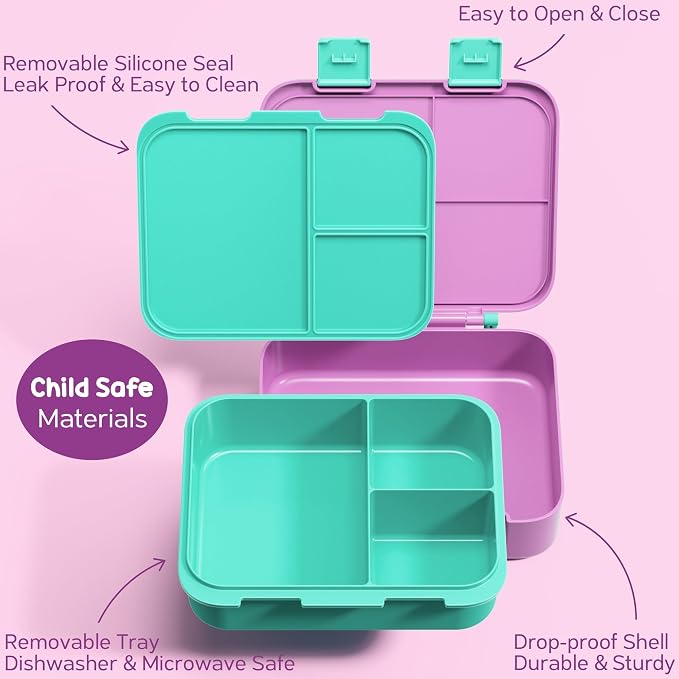 Fimibuke Bento Lunch Box for Kids Toddler Girl with 12OZ Insulated Food Jar | 3-Compartment 32OZ Snack Lunch Container Bento Box, Lunch Bag & Ice Pack Set for Age 3-12 School Daycare Camp, Fairies