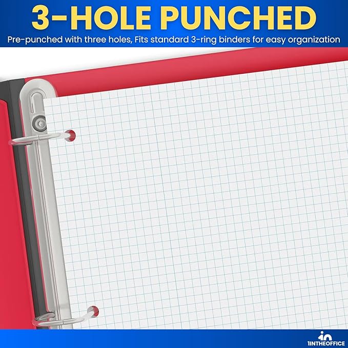 1InTheOffice Graph Paper Loose Leaf, Graph Ruled Filler Paper, 8.5 x 11, 200 Sheets/Pack, White