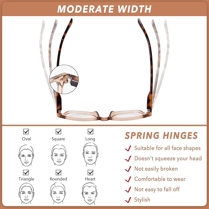 Bifocal Reading Glasses for Women, Blue Light Blocking Computer Readers with Spring Hinges, Retro Square Frame