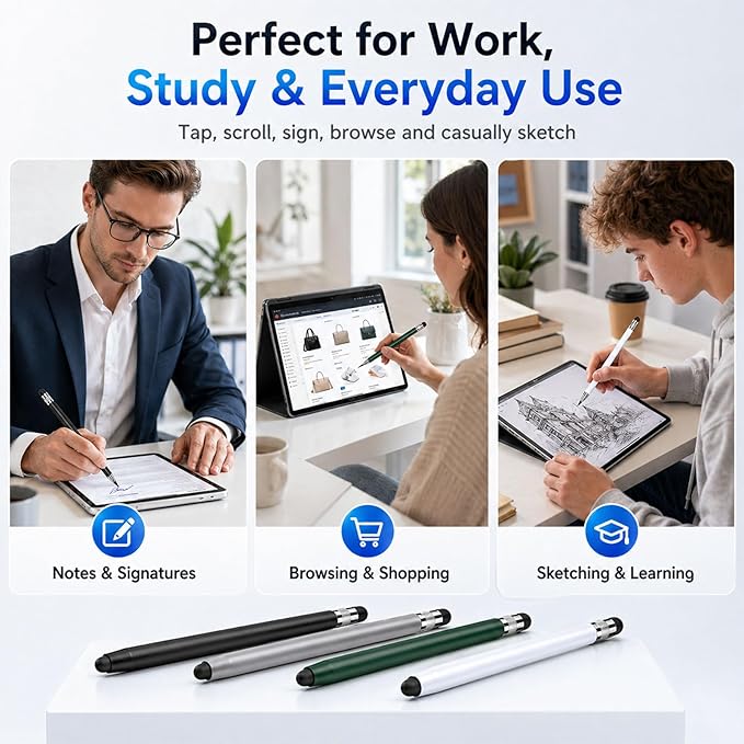 HATOKU 4 Packs Stylus Pen for Apple iPad & Touchscreen Devices (Black & White), Dual Tip Rubber, No Bluetooth/No Charging, High Sensitivity Capacitive Magnetic Pencil for iPad iPhone Android Tablets