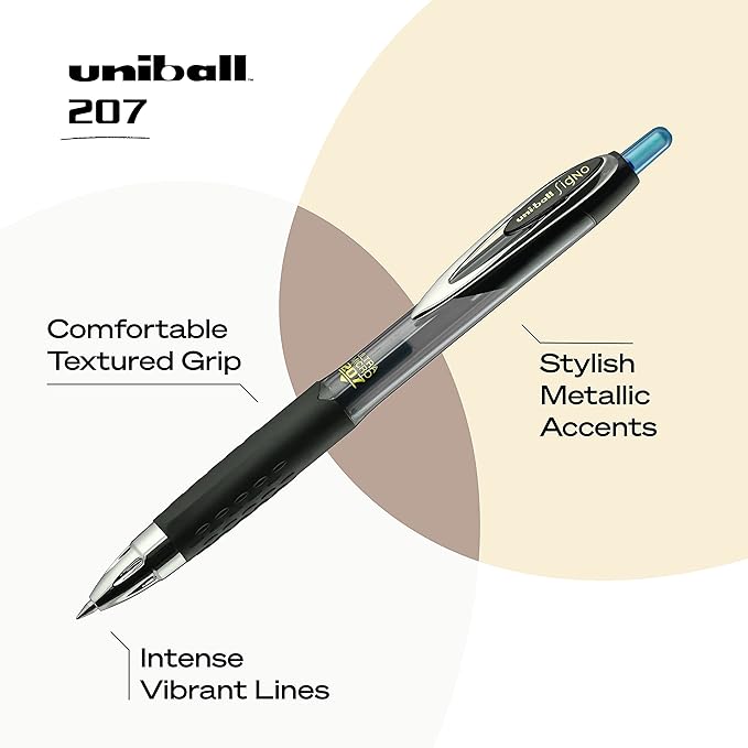 uniball 207 Retractable Gel Pens, Ultra Micro Point (0.38mm), Blue, 12 Pack