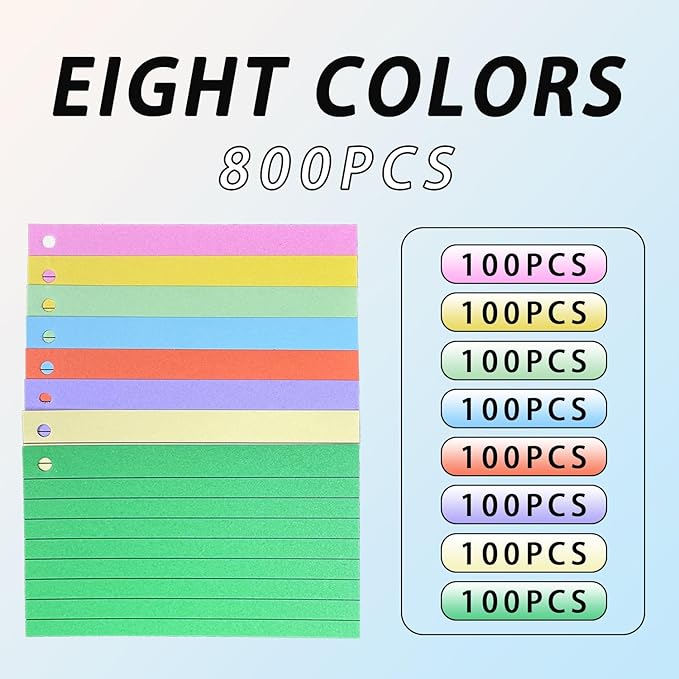 Index Cards 3x5 Inch, 800PCS Flash Cards with Rings 8 Colors Ruled Index Cards, Assorted Lined Colored Flashcards, Thin Note Cards Paper, Study Card Memo Scratch Pad for Home Office School