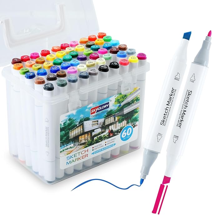 60 Alcohol Markers, Dual Brush Tip Art Markers, Coloring Marker for Adults Illustration Book Painting Card Making